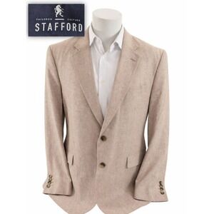 Stafford Blazer Sport Coat Suit Jacket Ivory Linen Blend Crosshatch 48R 50" EUC